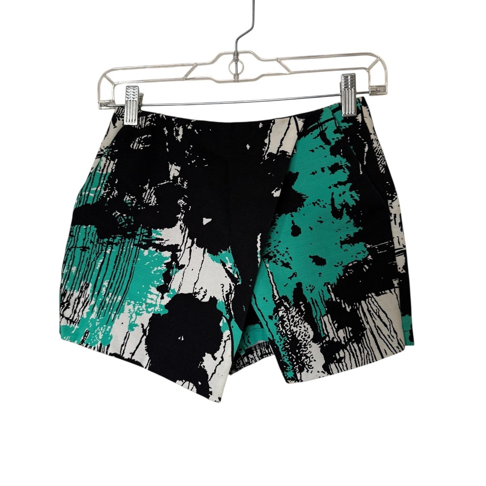 TOPSHOP Abstract Print Wrap Skort Teal Black White Size US 2